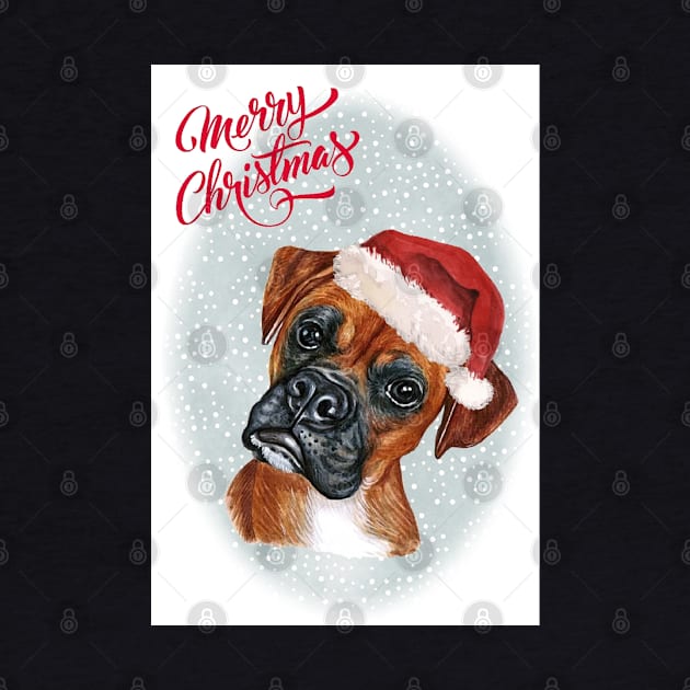 Boxer Dog Merry Christmas Santa Dog by Puppy Eyes